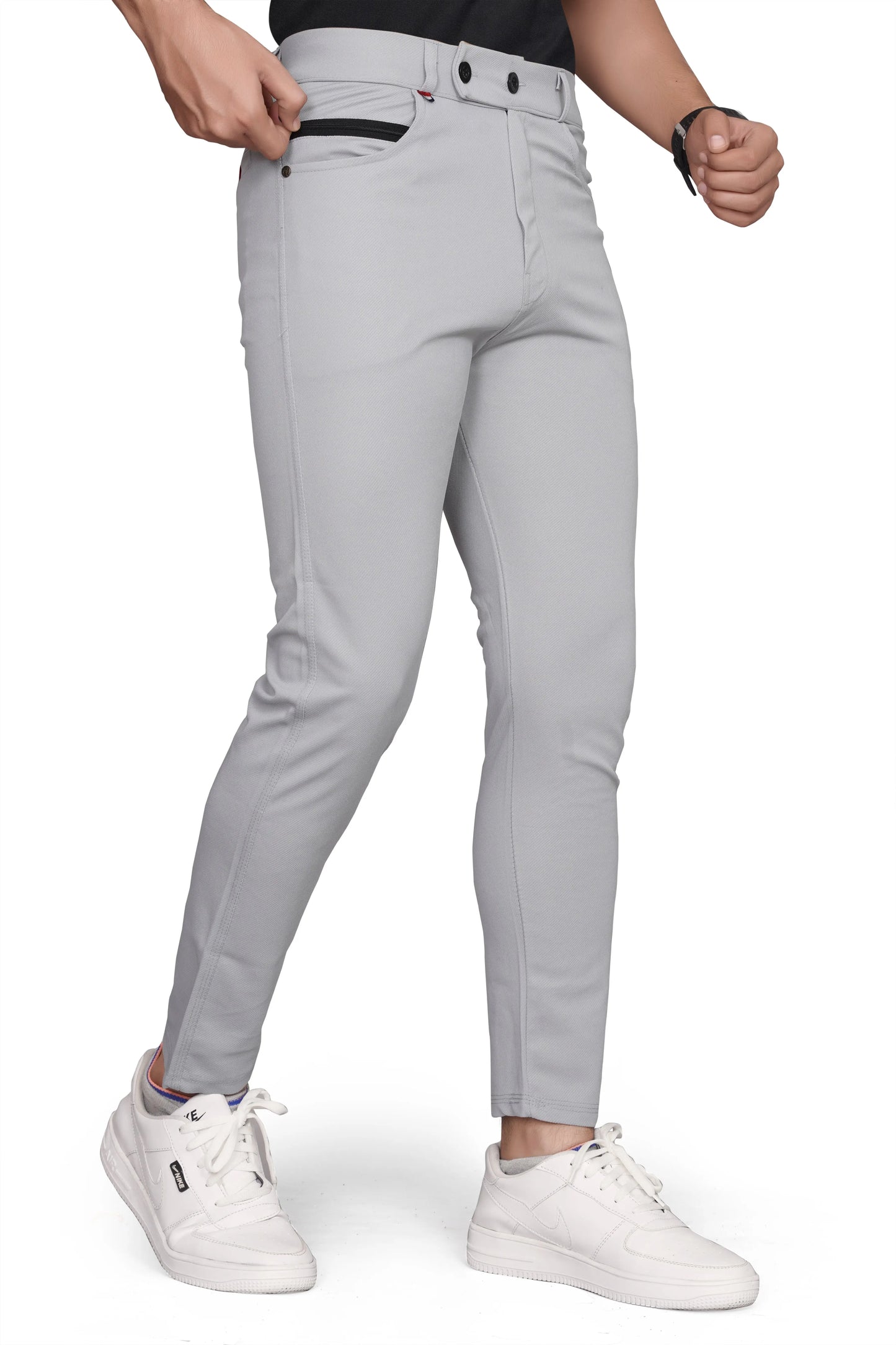 Men Slim Fit Light Grey Lycra Blend Formal Trousers Pants