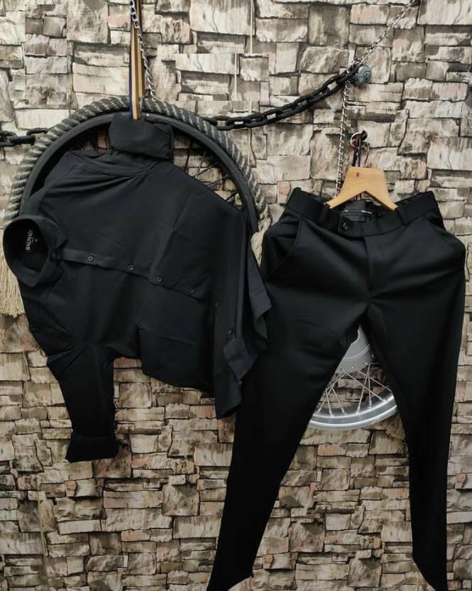 Mens Black Shirt And Black Formal Trouser Pant Combo