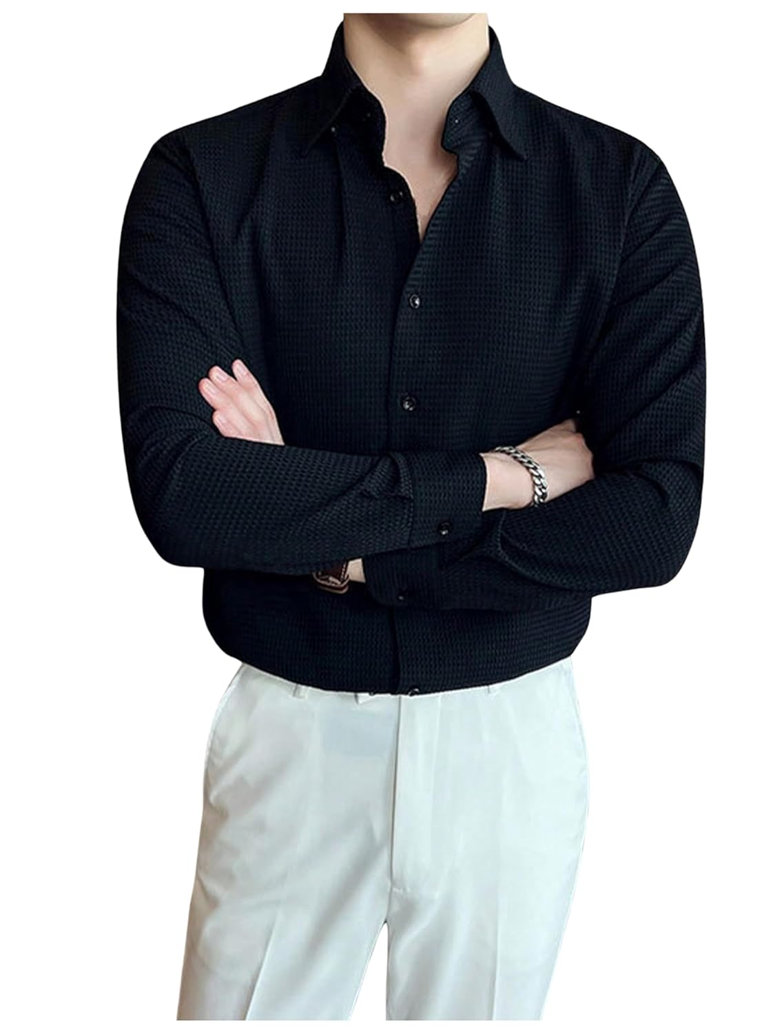 Casual Stylish Polycotton Black Shirt For Mens | Relaxed Fit Textured Shirt