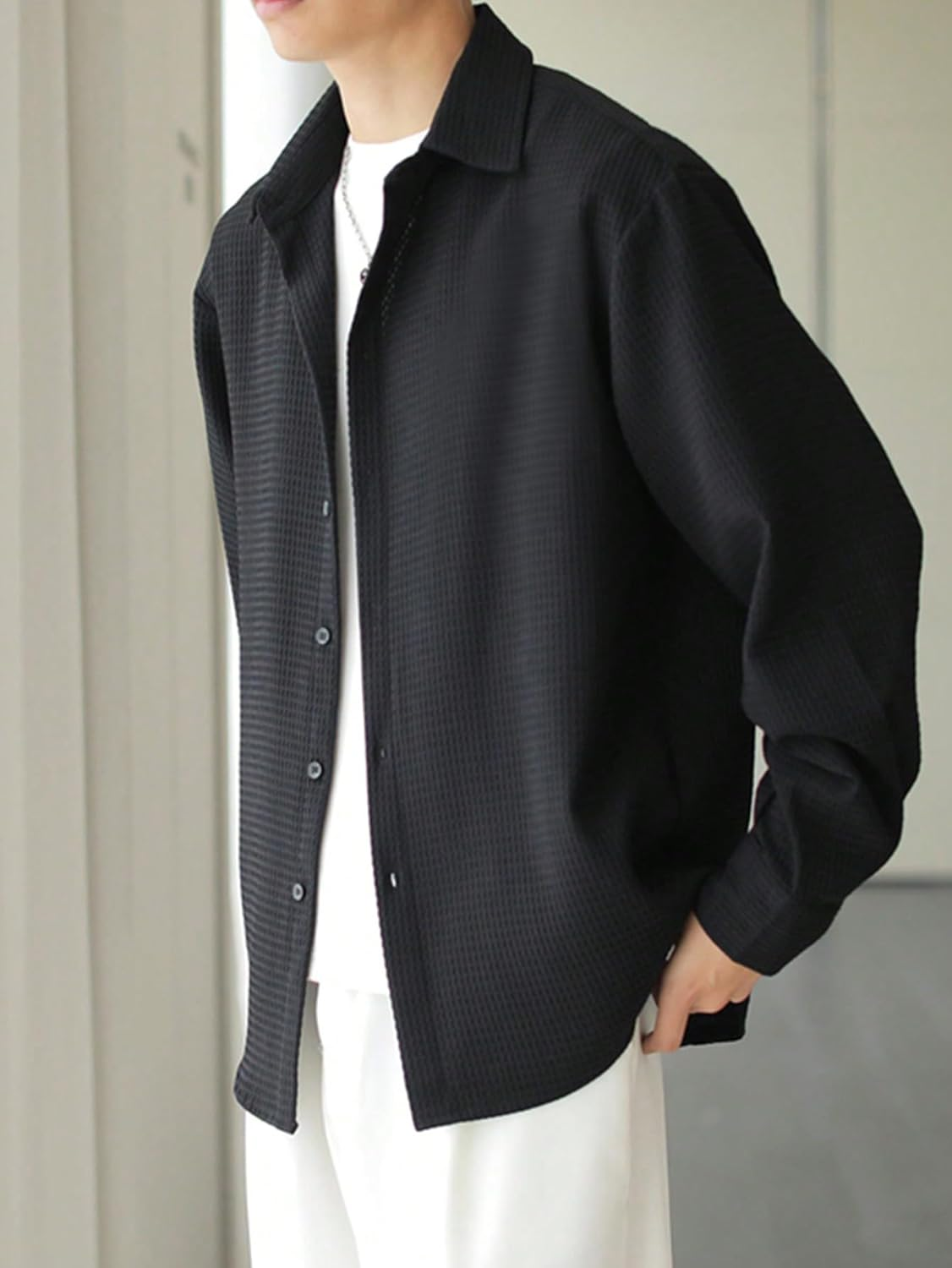 Casual Stylish Polycotton Black Shirt For Mens | Relaxed Fit Textured Shirt