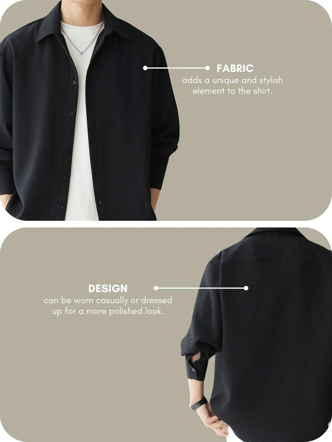 Casual Stylish Polycotton Black Shirt For Mens | Relaxed Fit Textured Shirt
