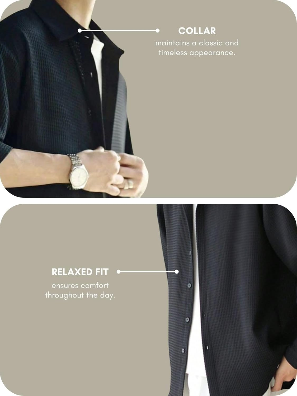 Casual Stylish Polycotton Black Shirt For Mens | Relaxed Fit Textured Shirt