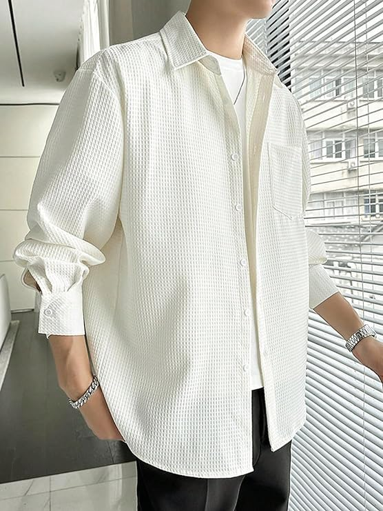 Casual Stylish Polycotton Regular Formal Shirt | Relaxed Fit Textured Shirt For Mens