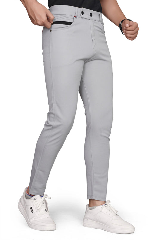 Men Slim Fit Light Grey Lycra Blend Formal Trousers Pants