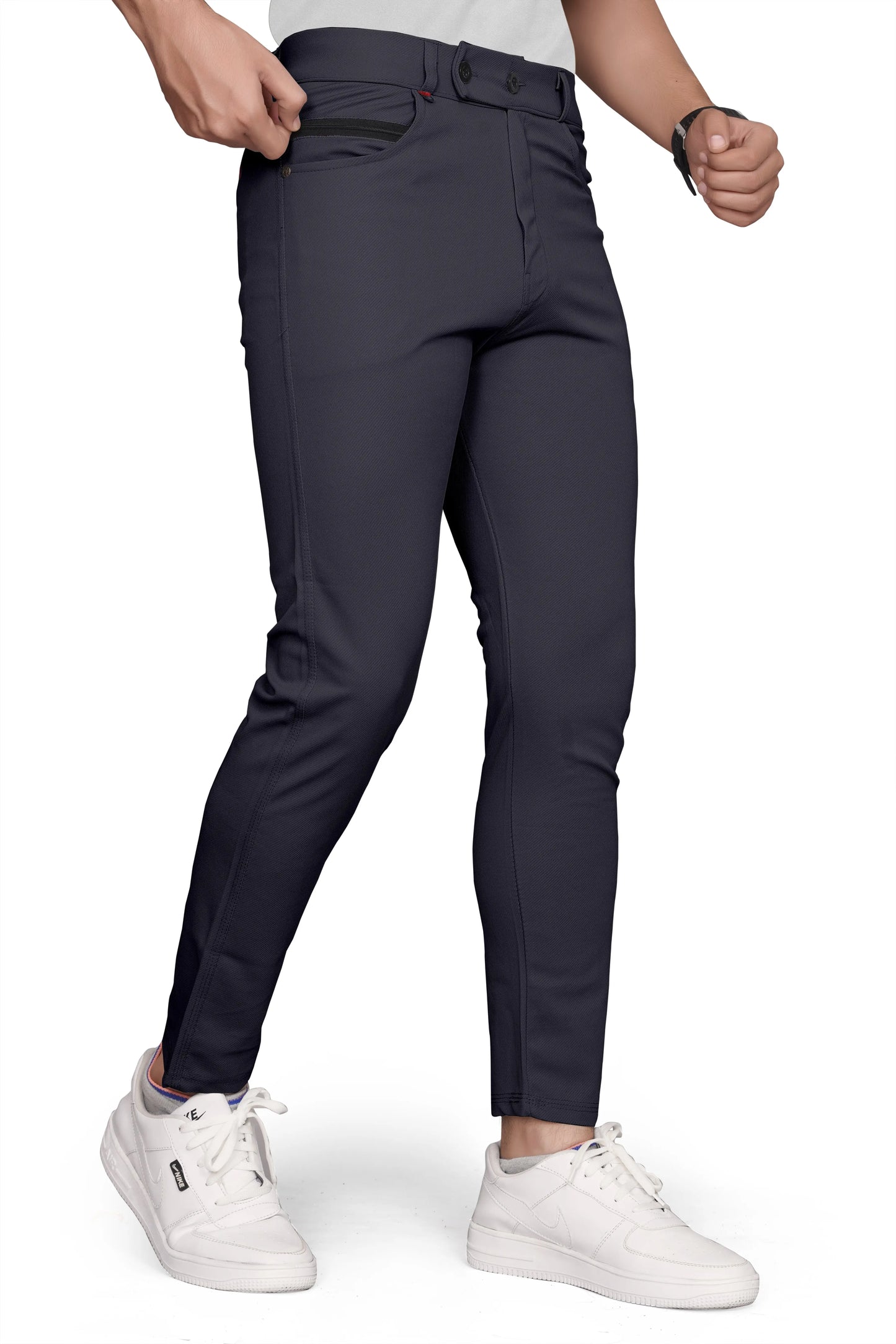 Men Slim Fit Dark Grey Lycra Blend Formal Trousers Pants