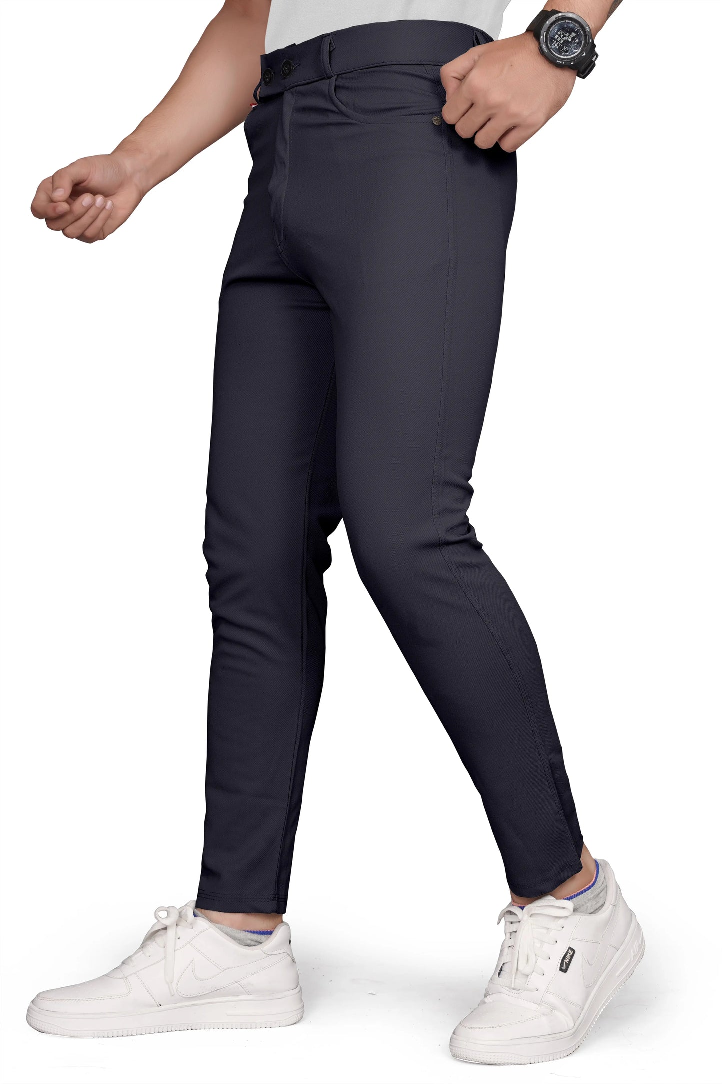 Men Slim Fit Dark Grey Lycra Blend Formal Trousers Pants