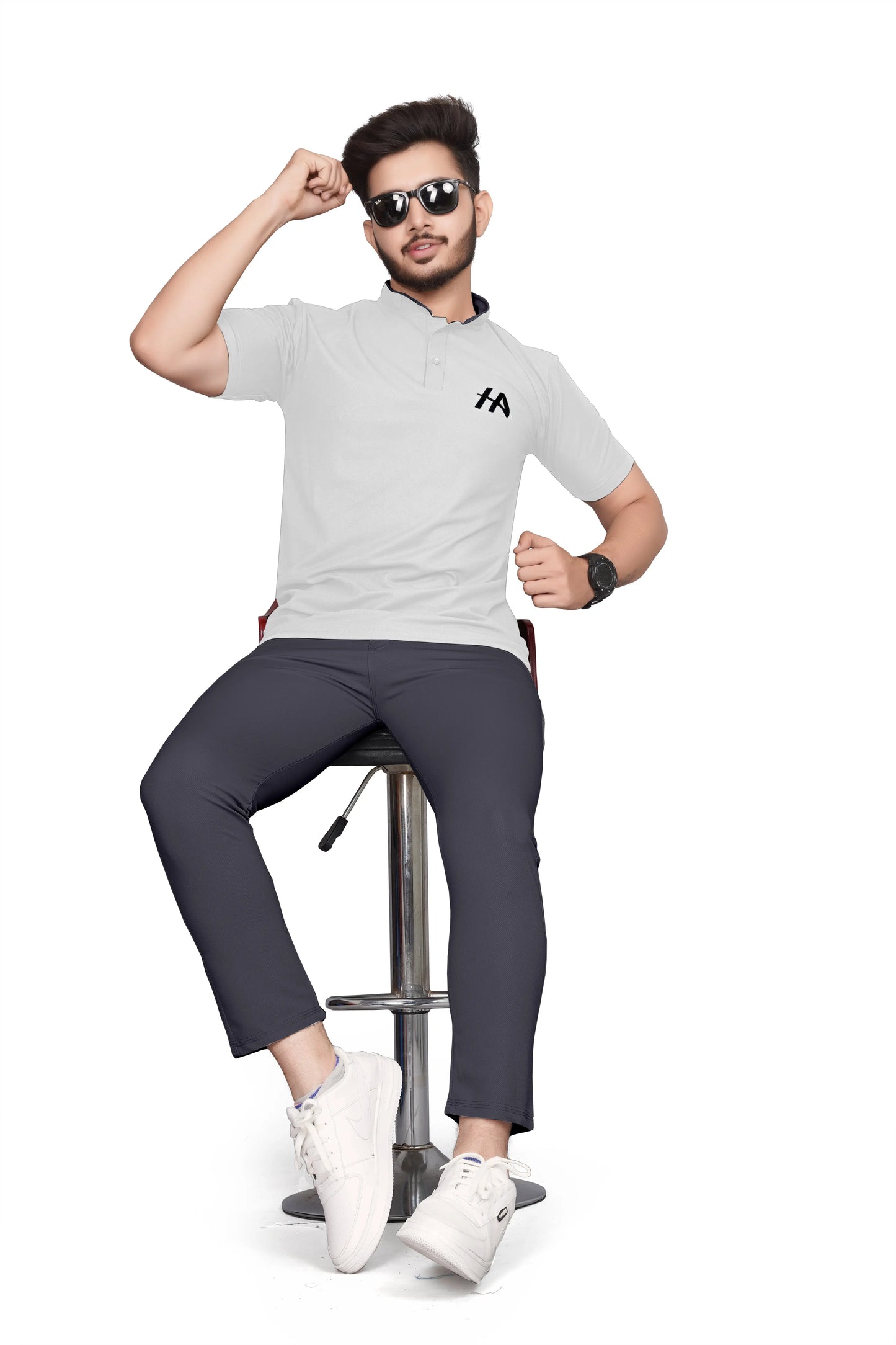 Men Slim Fit Dark Grey Lycra Blend Formal Trousers Pants