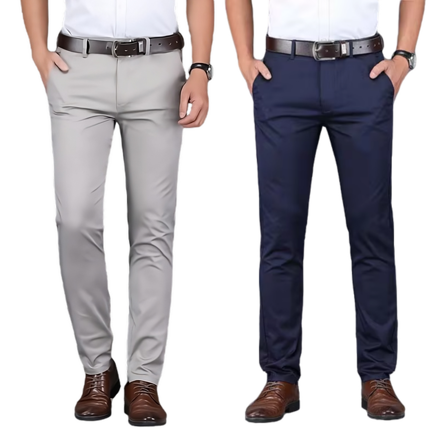 Light Grey And Navy Blue Trouser Pants Combo For Mens (Pack Of 02)