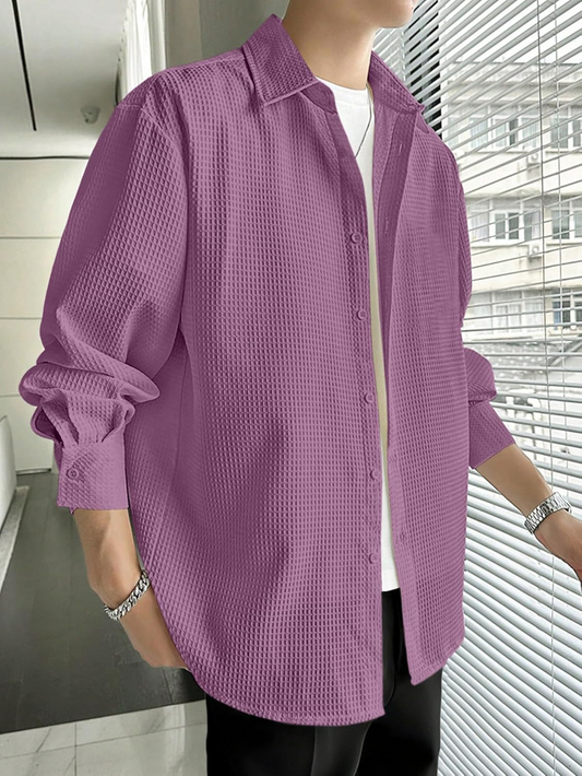 Casual Stylish Polycotton Relaxed Fit Purple Shirt  | Relaxed Fit Textured Shirt